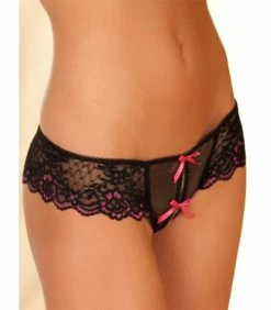 Crotchless Lace Thong with Bows