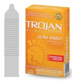 Trojan Ribbed Spermicide - 12 Pack